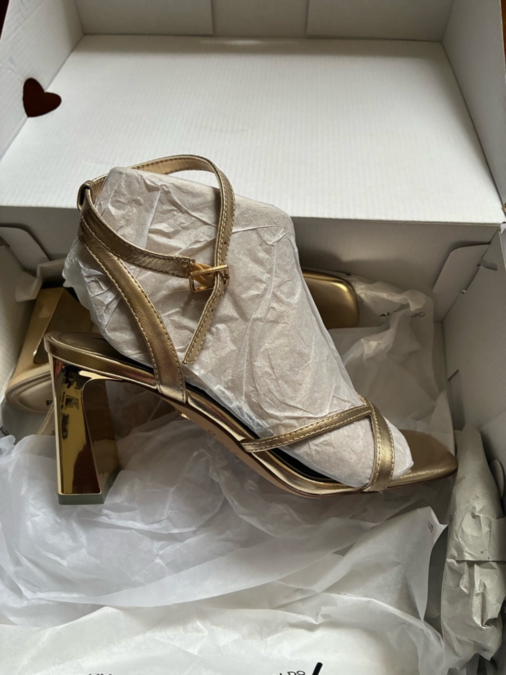 Aldo Metallic Gold Strappy Block Heel Sandals
